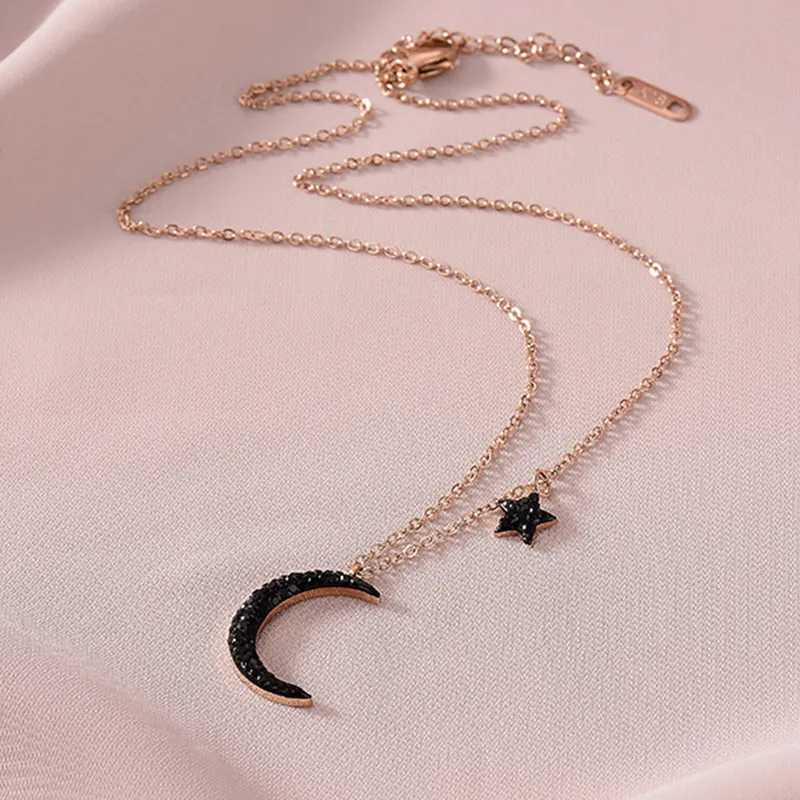 Chic Rose Gold Plated Star And Moon Pendant With From