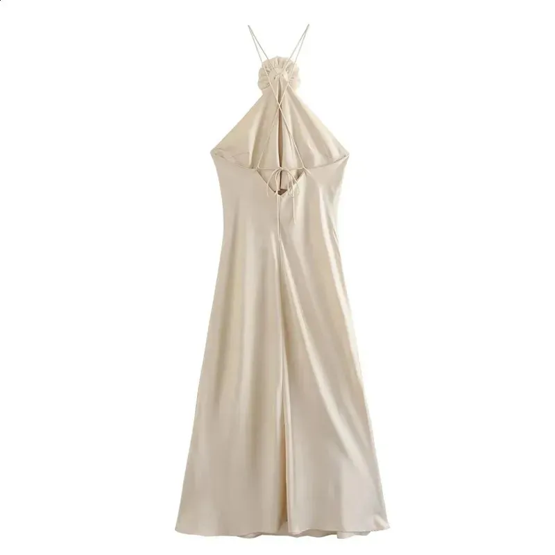 open lace back dress Mei High Split Halter Neck Maxi Dress in Ivory