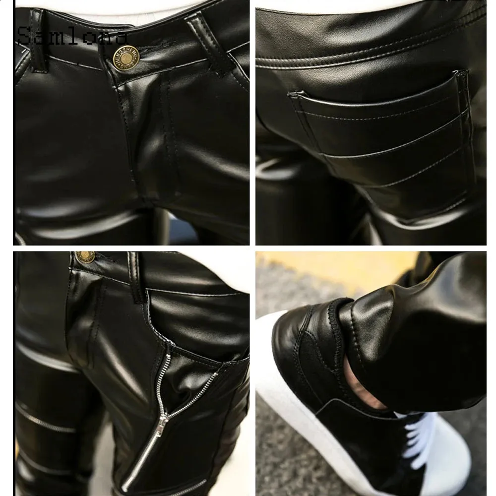 Samlona Men's Punk Style PU Leather leather pants