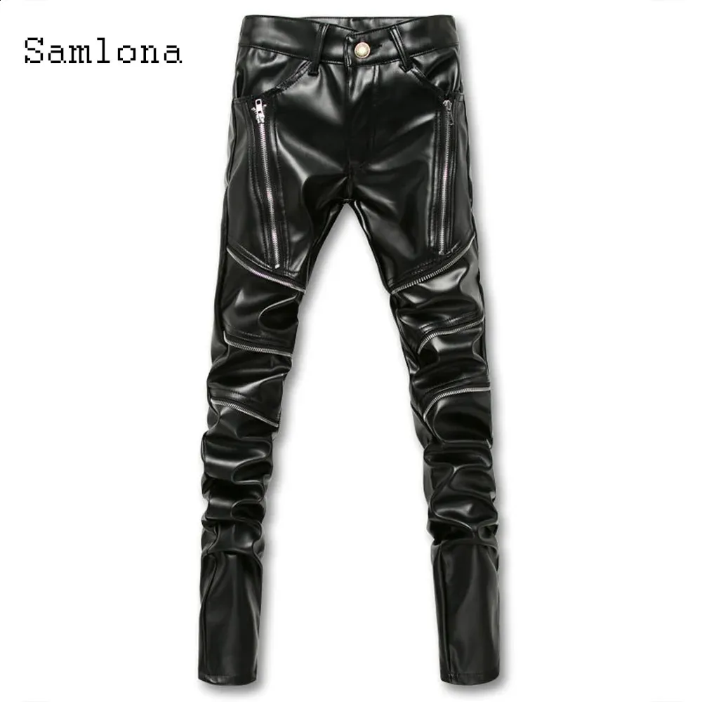Samlona Men's Punk Style PU Leather leather pants Samlona Men's Punk Style PU Leather leather pants