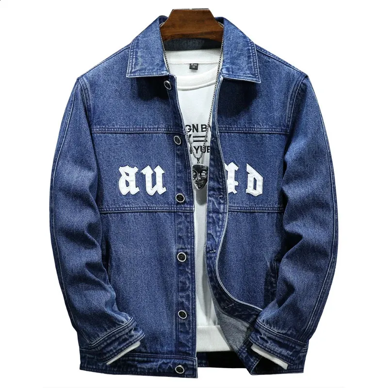 Mens Embroidered Denim Jacket Oversized Workwear Jacket For Fall