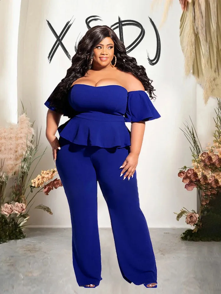Off Shoulder One Piece Plus Size Blue Jumpsuit For Women Elegant And Casual Plus Size Jumper Wholesale Drop 240810 From Mysticastore 29.17 DHgate.Com