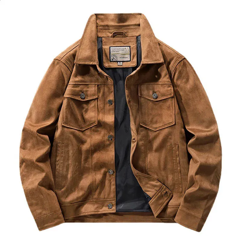 Vintage Solid Color Suede Leather jacket cargo for Men - M