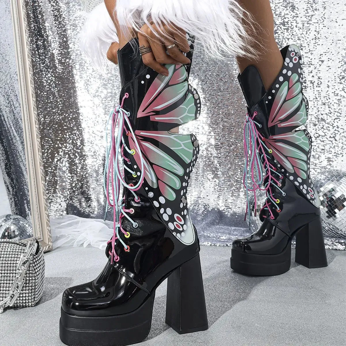 【HI FI FNK】Butterfly Pigment Top Fang Y2K fairy Whimsygoth floral butterfly glitter graphic