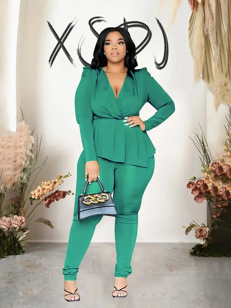 Autumn Elegant Two Piece Set for Women - Top and pants, Curve Fit, Plus Size Matching - Wholesale Drop 240810