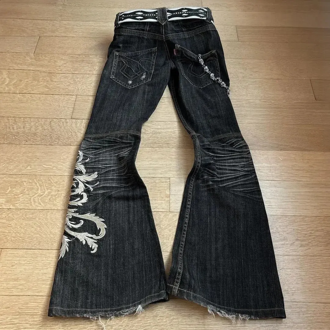 Y2K Flare Jeans: High Waist Embroidered Wide Leg Pants