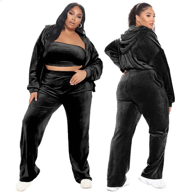 Women\u0026#039;s Plus Size Velour tracksuit pants with Sexy Vest and Long  Sleeve Hooded Pants - Perfect for Jogging and Wholesale 240810