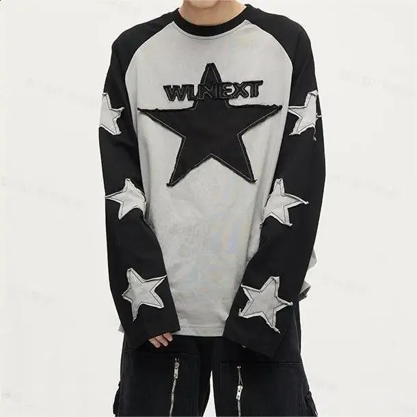 Wholesale Harajuku Star Embroidered Long Sleeve T Shirt Y2K