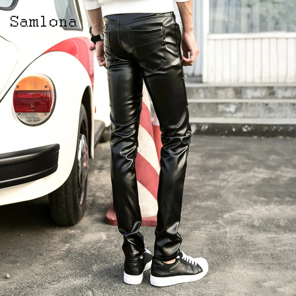 Samlona Men's Punk Style PU Leather leather pants