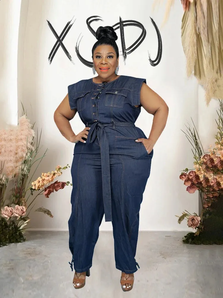 Elegant Plus Size Jumpsuit: Summer Denim One-Piece for Women Shop Now  Enjoy Effortless Style!