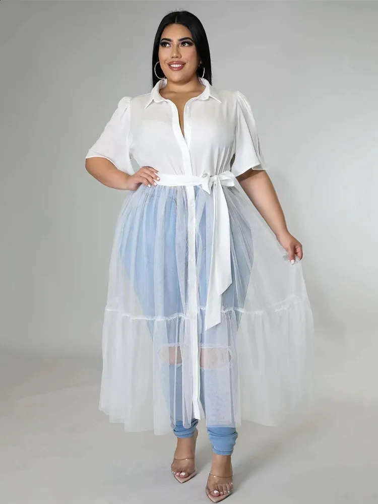 white christmas dresses Final Sale Plus Size Chiffon Highlow Duster / Dress with Front Drawstr main image 1