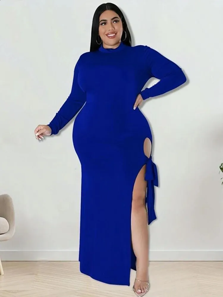 Elegant Slit Back Zip Maxi Dress for Women - Long Sleeve, Sexy & Tight - Plus Size