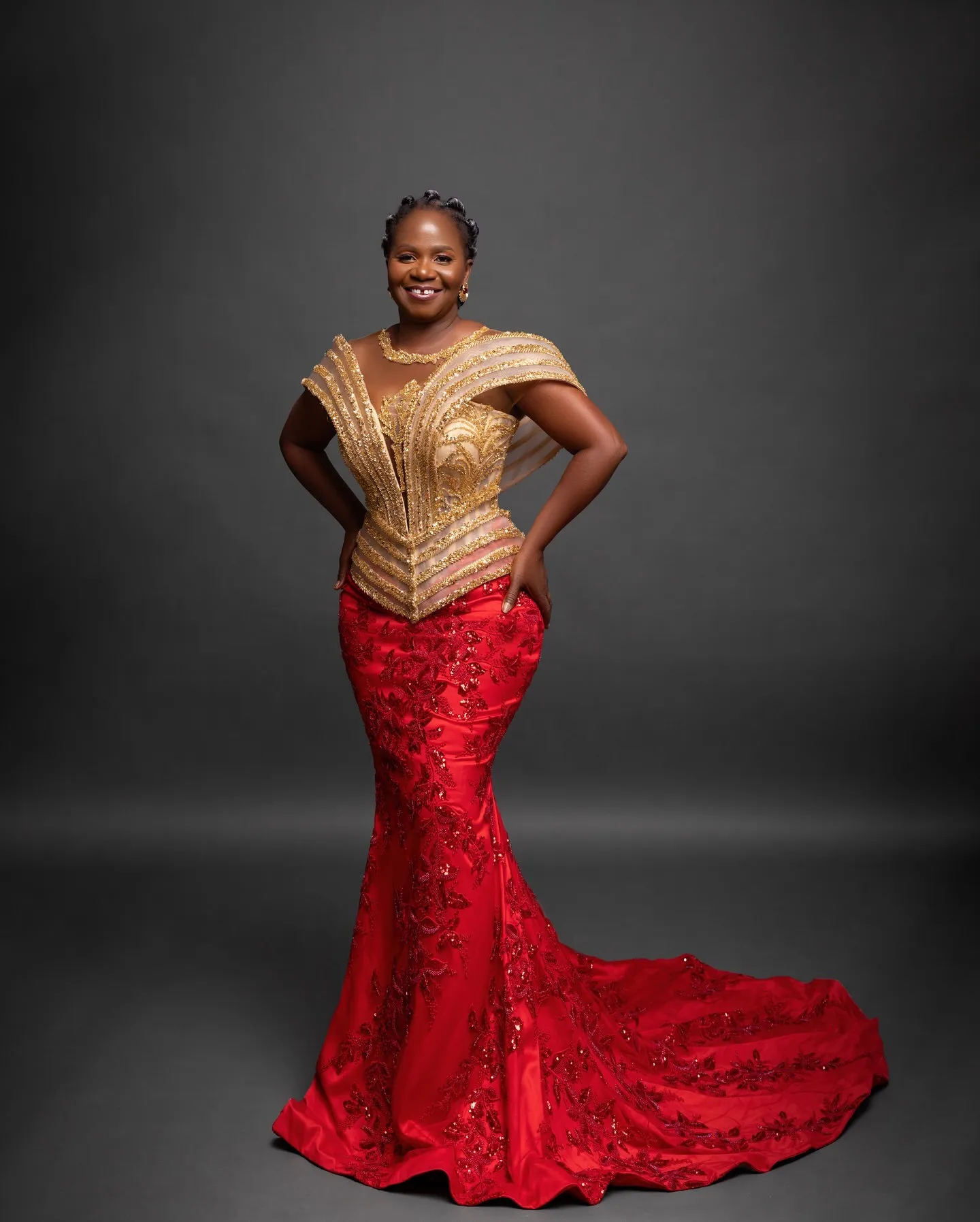 plus size red and gold prom dress Gold Lace Red Jersey Turtle Neck Plus Size Sexy Open Back Mermaid Prom Dress main image 0