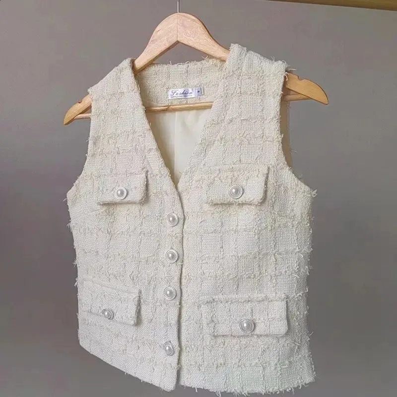 Fragrant Pink and White Tweed ladies denim vest for Girls