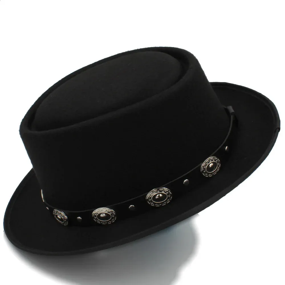 Silk Pork Pie Hat For Men And Women, Flat Brim From Huan05