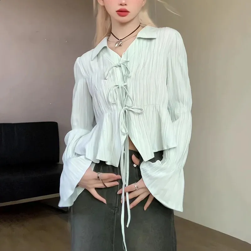 Elegant Ruffle V-Neck Long Sleeve Top Sparkling Korean Fashion, Shop Now!