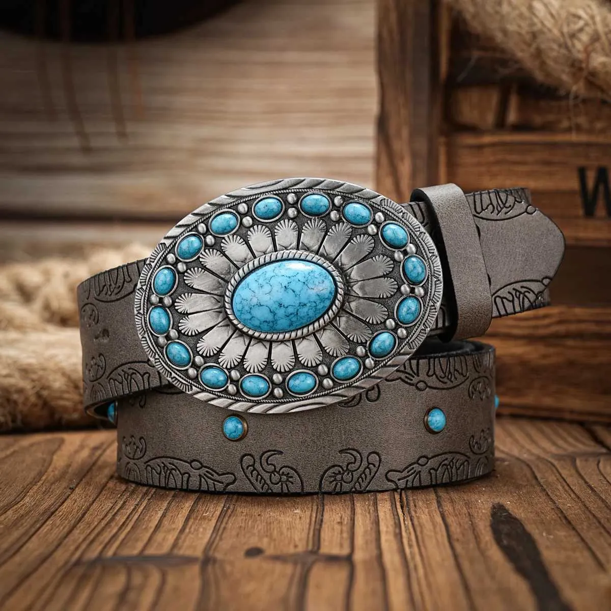 Belts Western Style Denim PU Belt Mens Belt With Cow Decoration Floral Jeans Y240810QSGG From Chuany 2.33 DHgate.Com