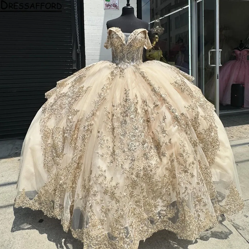 Custom Made Sweetheart Off Shoulder Champagne Gold Glitter Quinceanera Dress For Sweet 15 16 Years Old Perfect For Birthday Prom And Gala Parties From Anaprincess 501.51 DHgate.Com