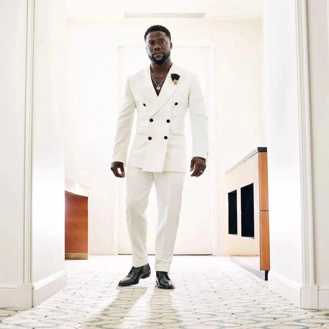 Notch Lapel Lapel Suit Jacket White Slim Fit Suit White Double