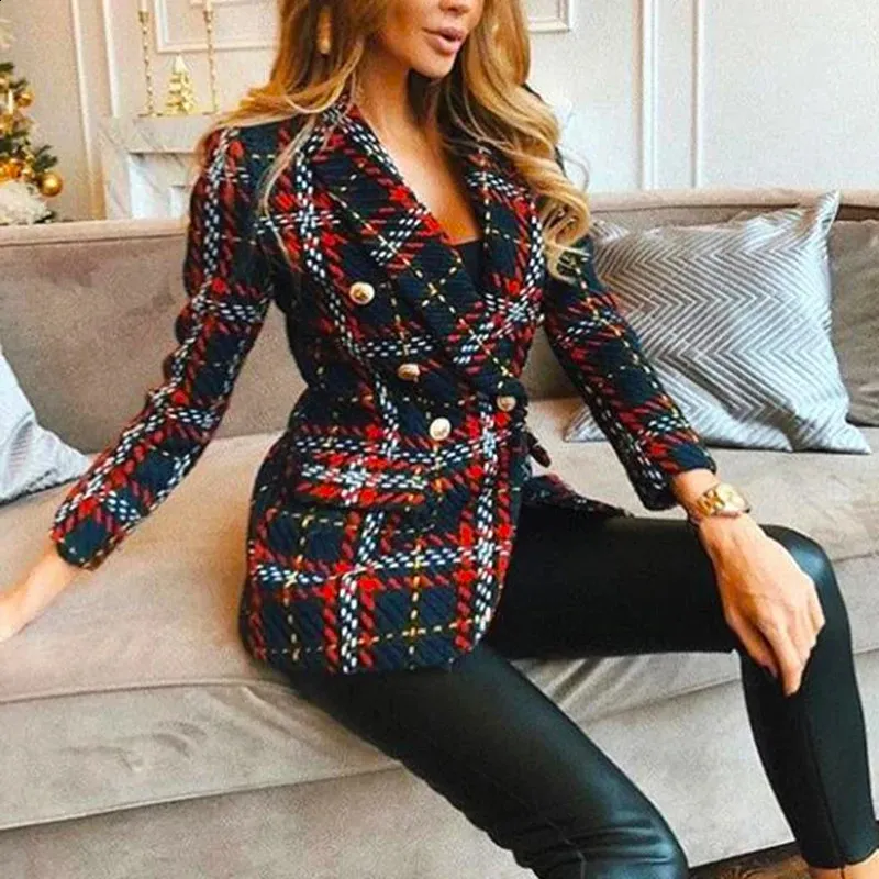 Red Plaid Blazer Skirt Set: Vintage Tweed Suit for Chic Office Style  Shop Now!