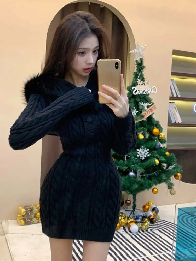 Hooded Faux Fur Trim Knit Sweater Dress  Slim Fit... From Eshinestore,  $33.99 In Bulk | DHgate.Com