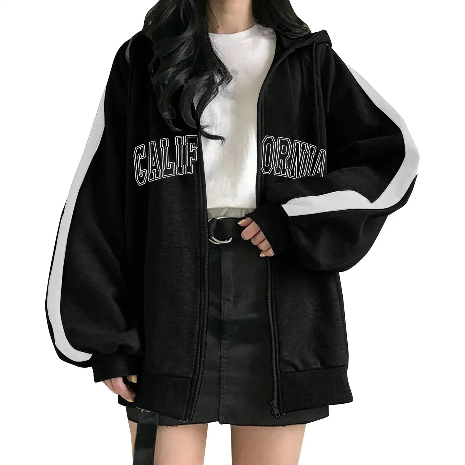 Sweat à Capuche Zippé Femme Oversize - Coupe Ample, Manches Longues, Matière Douce, Style Décontracté Rétro Pour L'automne-hiver - 11