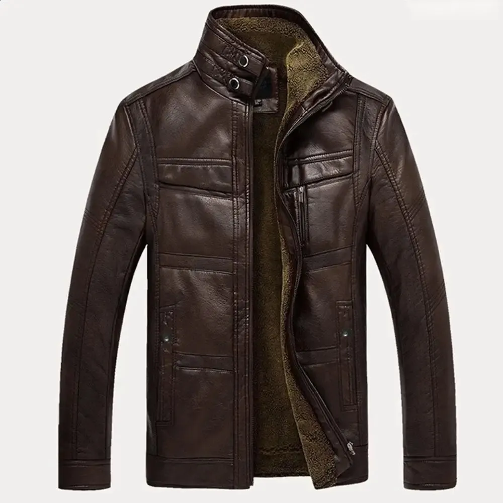 Warm Jacket Men Faux Leather Zip Jacket Stand From Sereinstore
