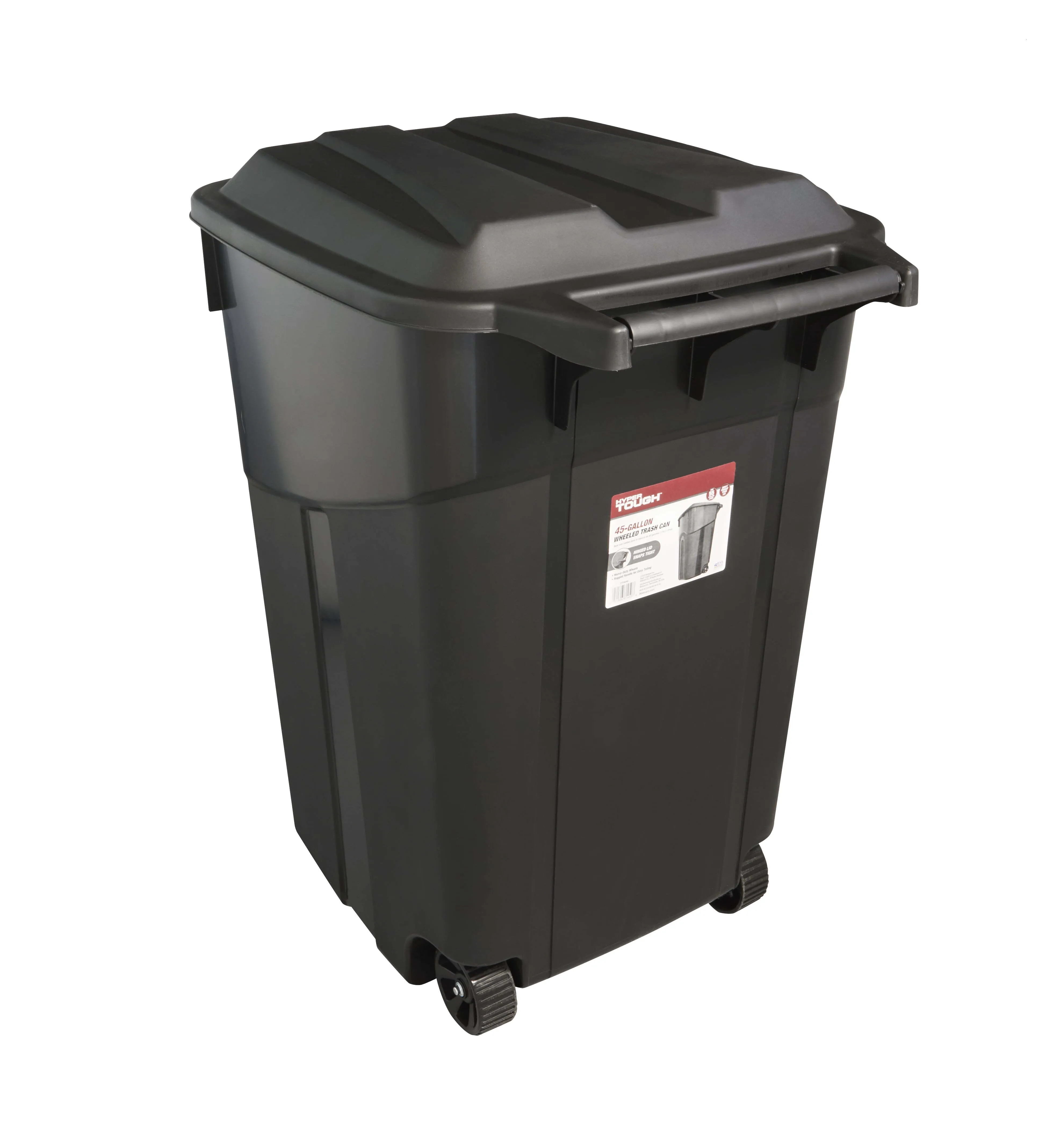 45 Gallon Wheeled Trash Can Heavy Duty Black Garbage Can with
