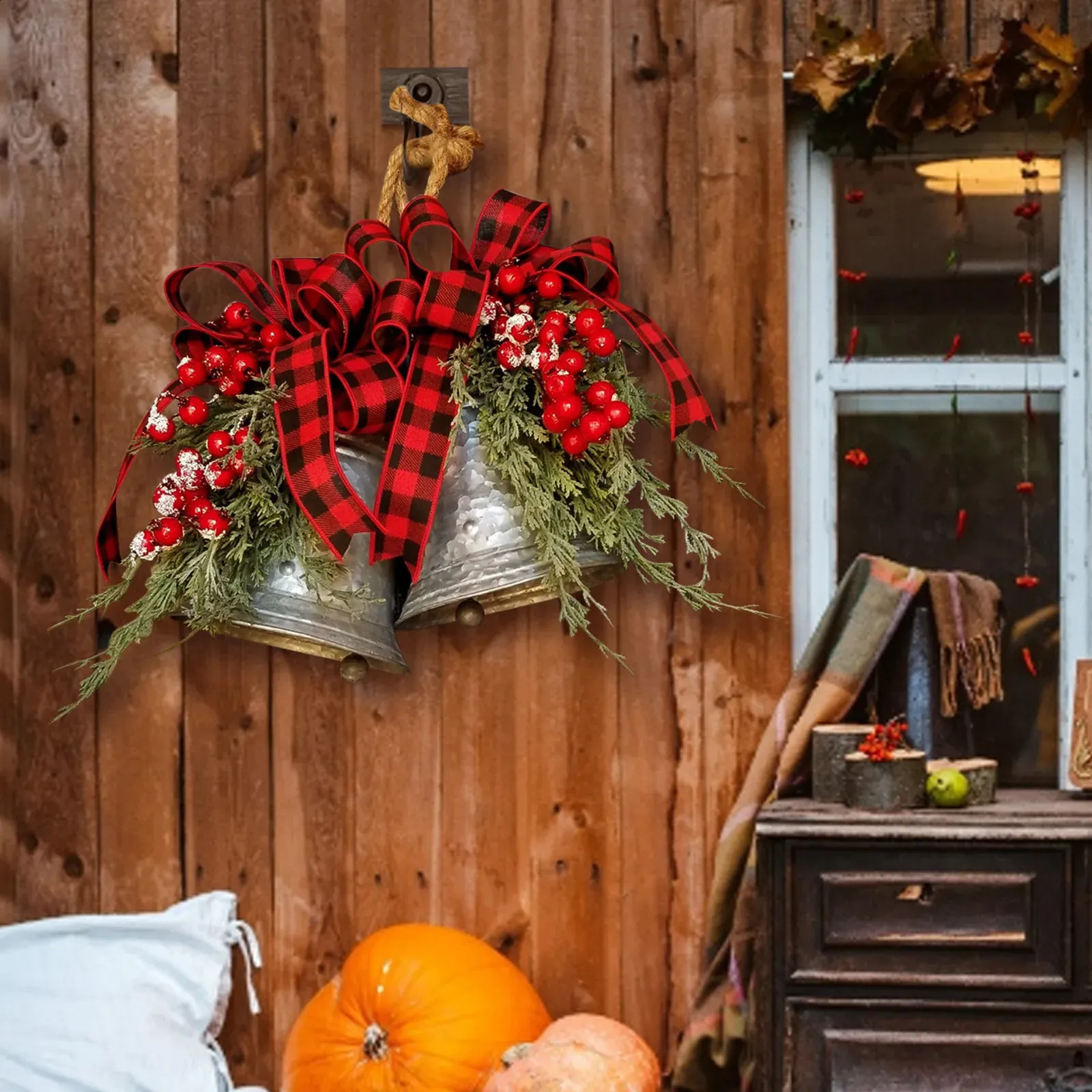 Cloche De Noël Géante En Métal Avec Nœud - Décoration Extérieure Rustique Pour Porche, Jardin Et Cour