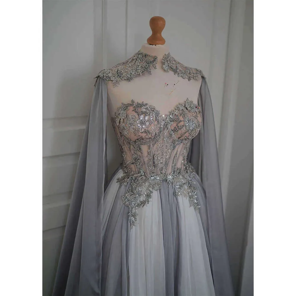 open lace back dress Grey Purple Tulle Long Prom Dresses, Grey Purple Evening Dress US 4 / Custom Color