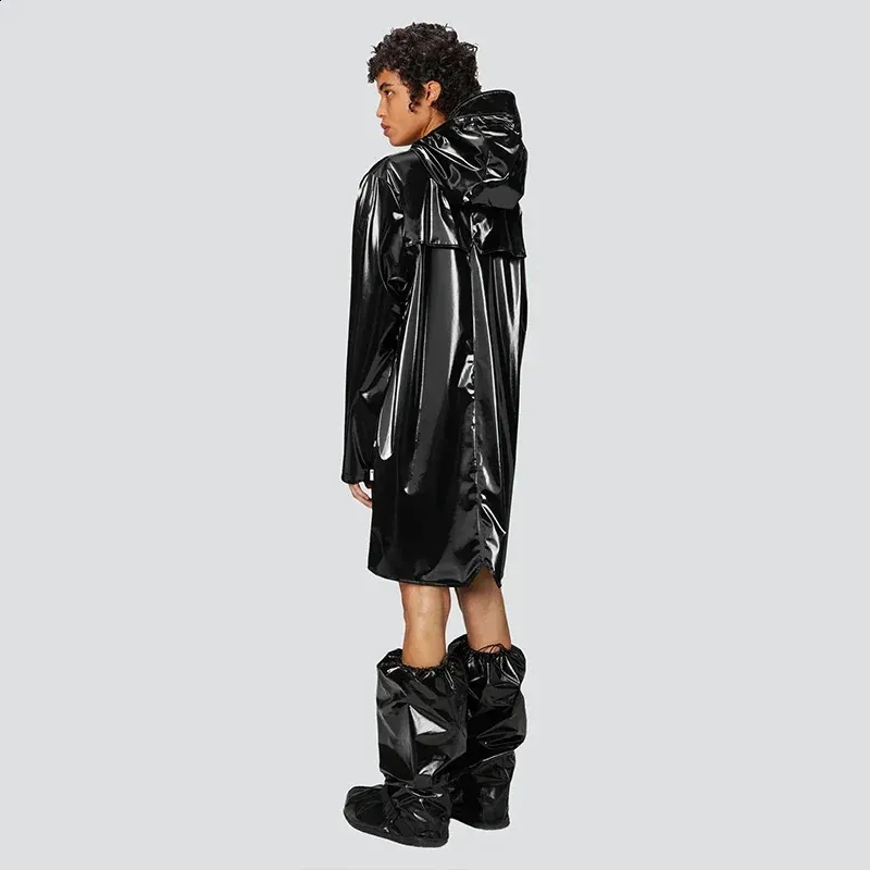 Black Hooded PVC Raincoat for Men