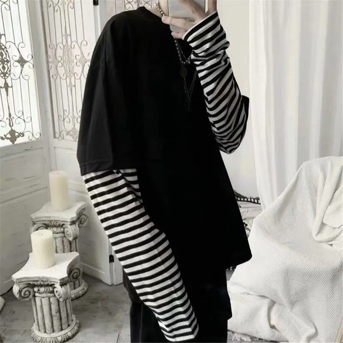 Wholesale Mens Long Sleeve T Shirt Oversized, Striped