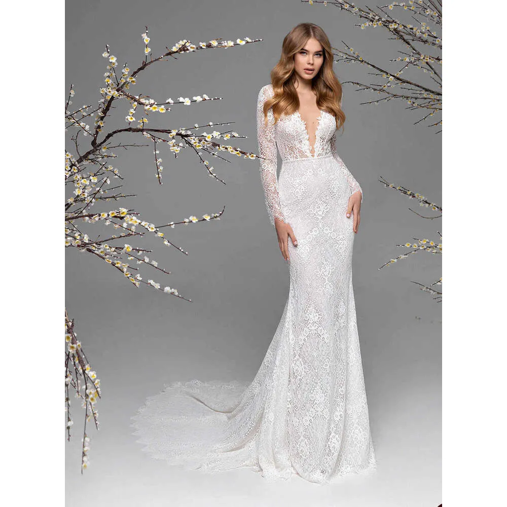 a line modest wedding dresses A Line Modest Long Sleeves Wedding Dress Vintage Bridal Gown WD793 US10 / Custom Color main image 0