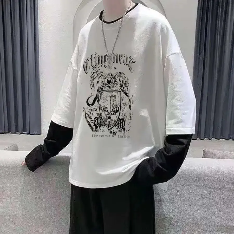 Cross Print Long Sleeve T-Shirt - Retro Y2K Graphic Tee