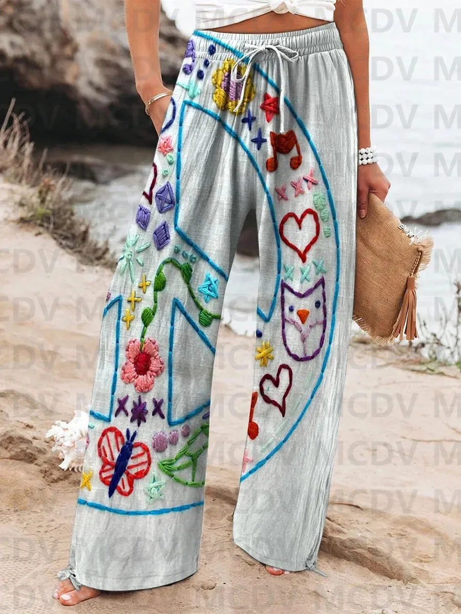 DHgate.com:Vintage Fish Print Linen Pants - Comfortable