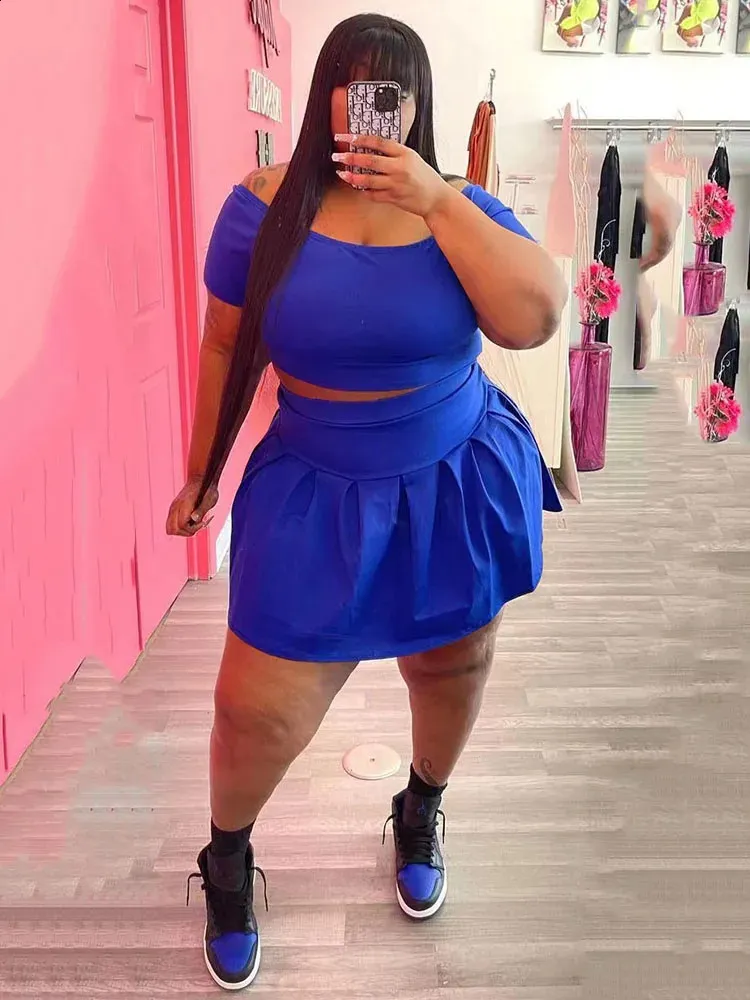 Save Big on Bulk Sexy Plus Size Two Piece Outfits Plus Size Two Piece Skirt  Set: Women's Off Shoulder Top Mini Skirt Outfit Summer Style Best