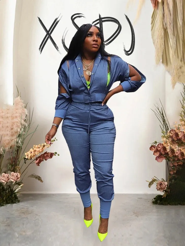 Jeans Zip Up Top Y2K Zip-Up Denim 2-Piece Outfit: Streetwear Sexy