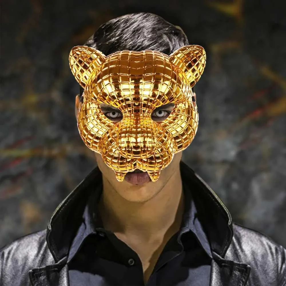 Golden Leopard Tiger Mask - Adult Party Prop, Cosplay Shell