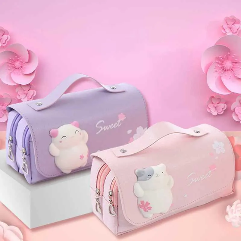 Pencil Bags Cute Cat Large Capacity Stress Relieving Pencil Case Big Pencil Box Portable Girls Pen Bag Double Layer School Pouch Kawaii BagL478 From 5 51 DHgate