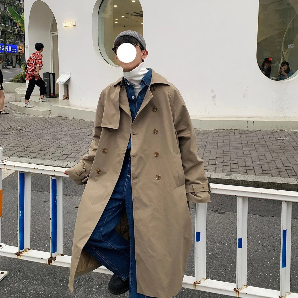 Mens Trench Coat Long Autumn Jacket for Men Streetwear Casual Solid Loose Windbreaker Plus Size