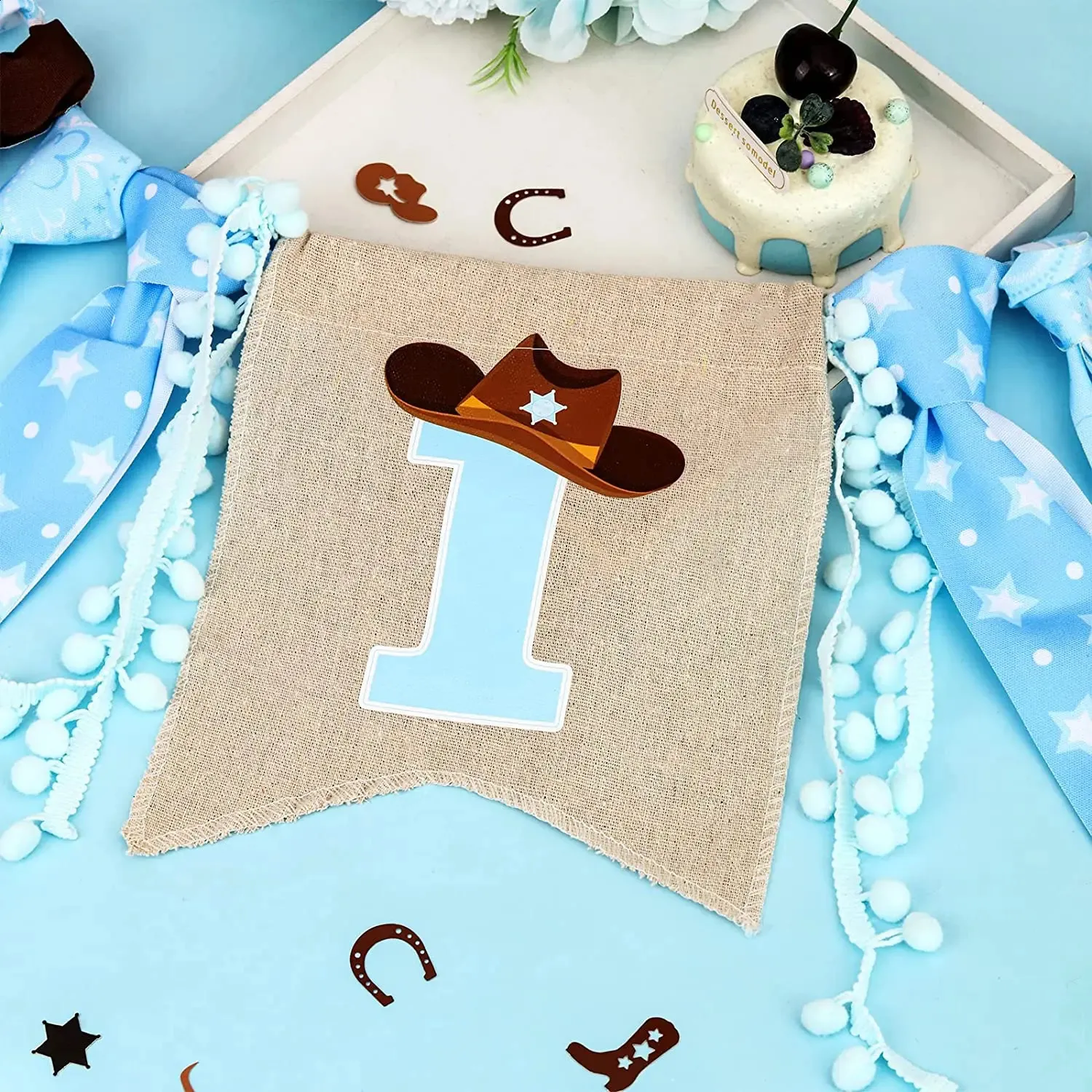 Western Cowboy Highchair Banner - 1st Birthday Party Decor, Cow Print Baby Boy Theme, Handmade Fabric