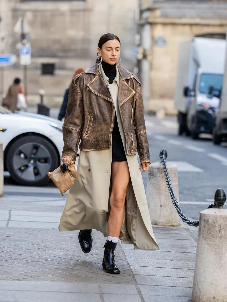 Save Big on Bulk Brown Leather Biker Jacket Women Womens Oversized Biker  Jacket Distressed Faux Leather Motorcycle Jacket For Women, Loose Fit Brown 