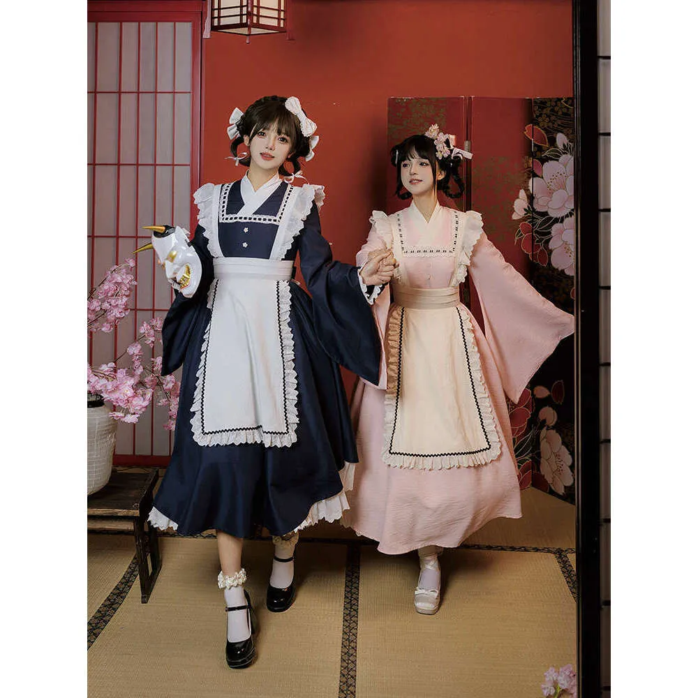 chinese dress ladies Front Ribbon Lantern Long Sleeve Maid Dress + Ruffle Big Ribbon Apron –  Belchic