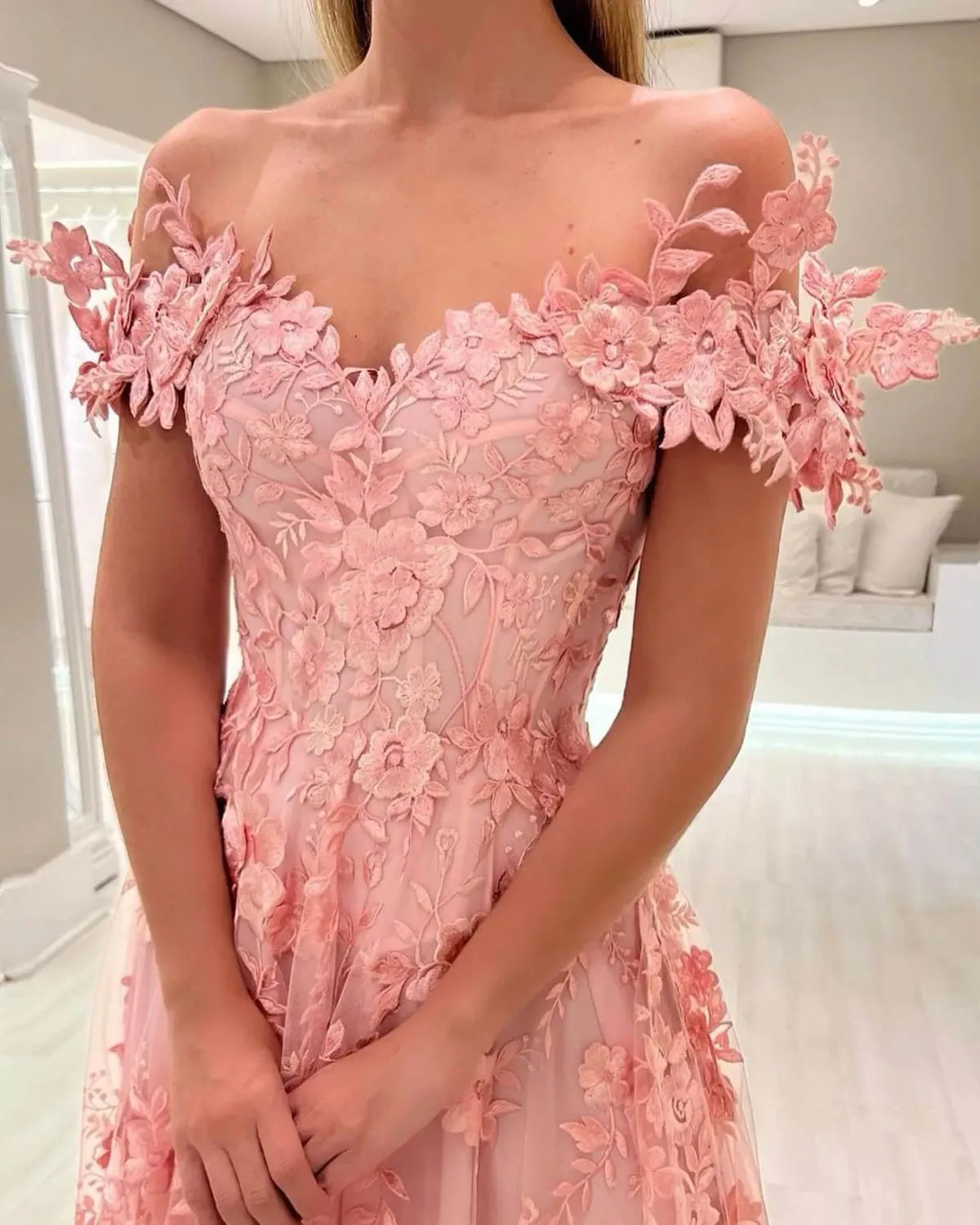 chinese dress ladies Elegant Pink 3D Flowers Off Shoulder Evening dress SF383 main image 1