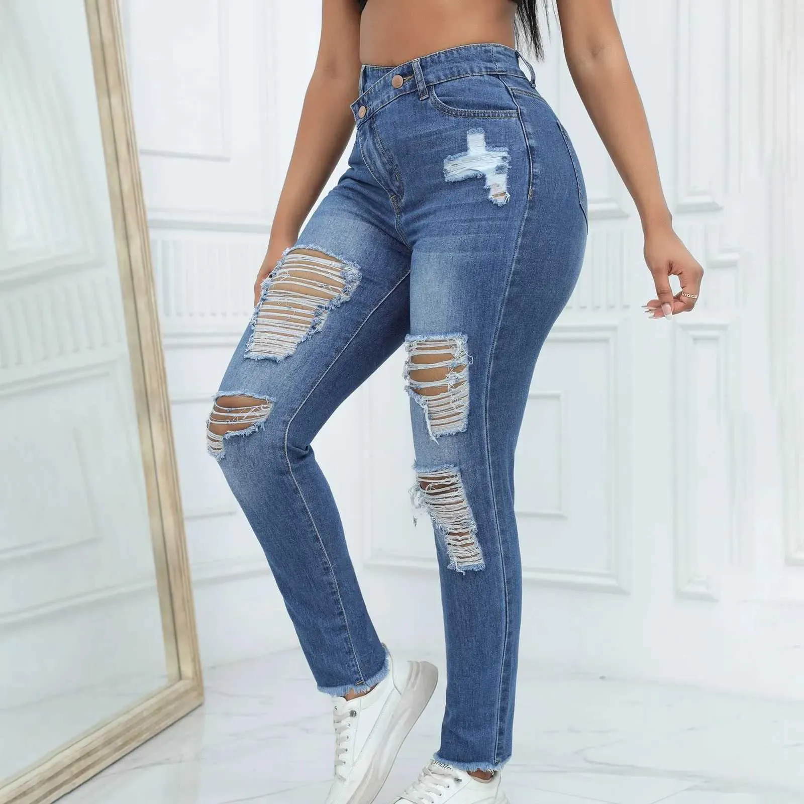 High Waist Ripped Skinny Jeans for Women Stretch Denim Bodycon Pencil  Pants, Slim Fit Trousers, Colombian Style Push Up Jeans