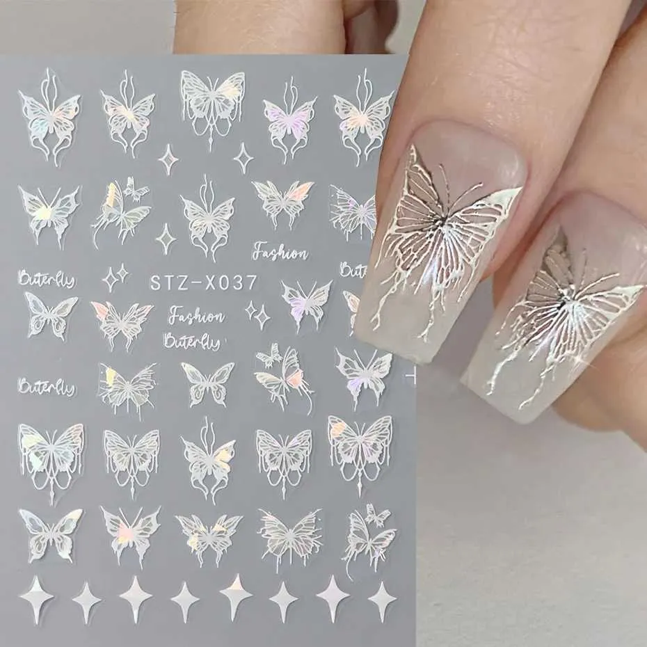 Large Nail Art & Butterfly Wall Decal Sticker - Manicure Fashion Mural, Black Vinyl (Design G6573)