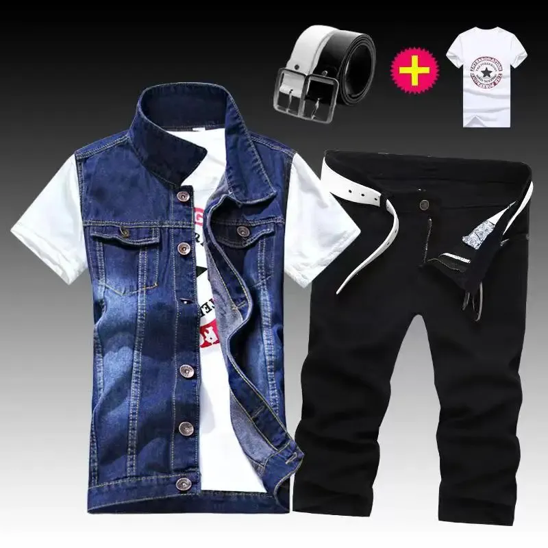 Handsome Men's Summer set denim - Sleeveless Jacket and