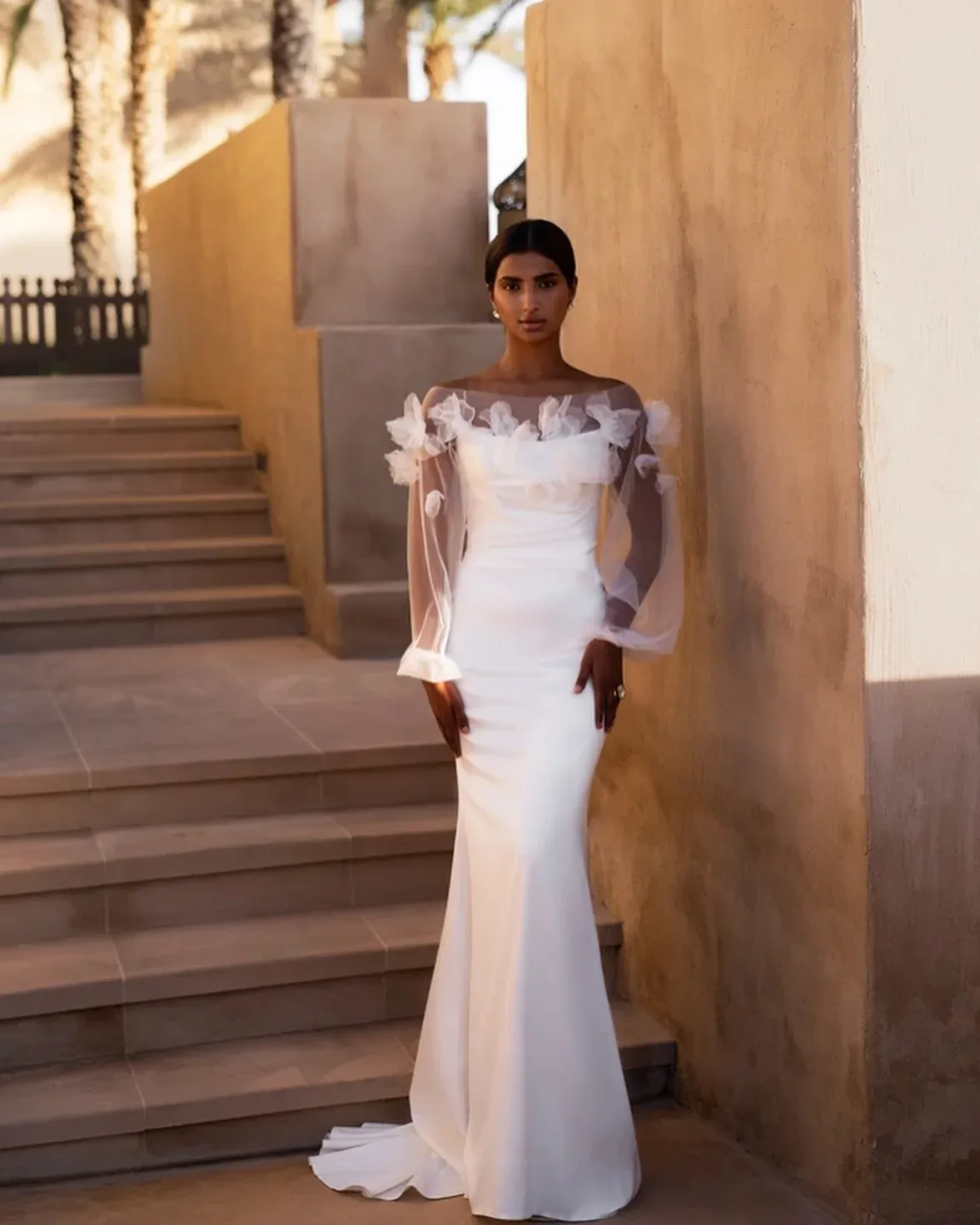 Off The Shoulder Long Sleeve Mermaid Wedding Dress Designer Tulle Bridal  Gown With 3D Appliques, Sweep Train From Babynice666, $144.73 | DHgate.Com