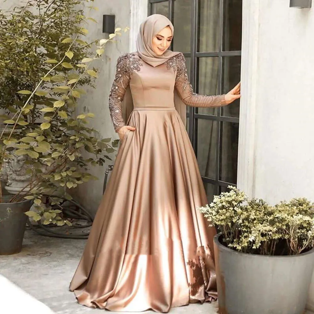 fitted lace wedding dress Long Prom Dress with Sheer Long Sleeves – HAREM's Brides main image 0