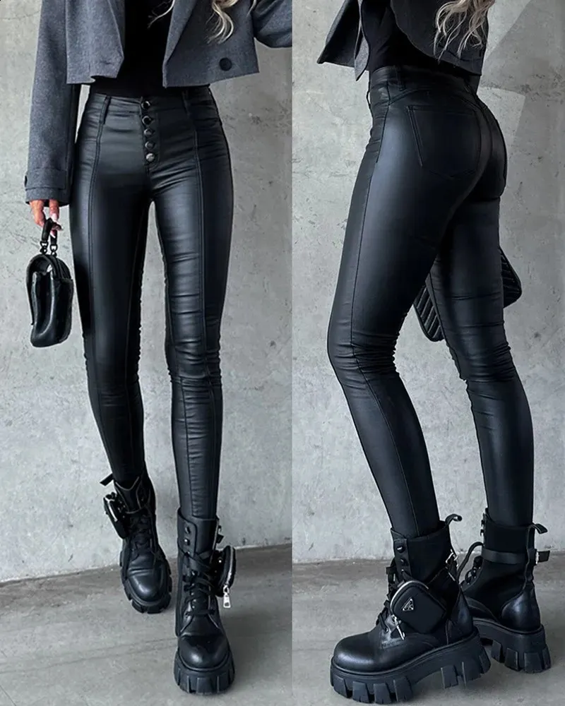 High Waisted Leather Pants Womens PU Pants, Slim Fit, Versatile